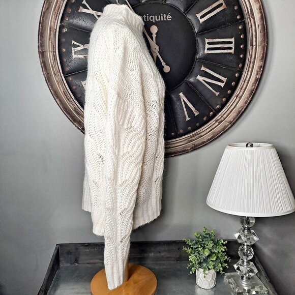 J Crew Pointelle Cable Mock Neck Sweater Creamy White Large Super Soft - Picture 4 of 10